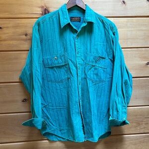 Vintage Eddie Bauer button up striped shirt Peace Sign on back M